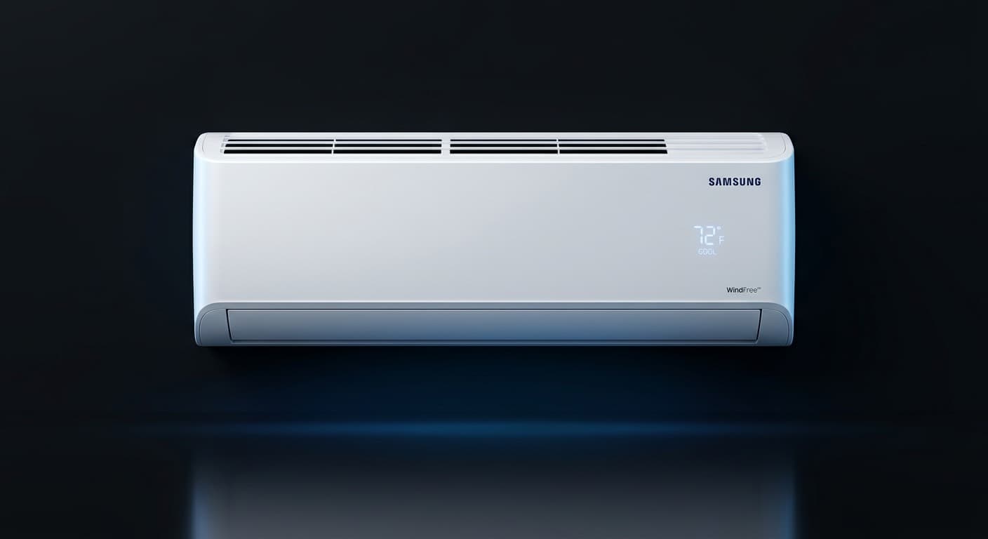 Unit aircond Samsung Wind-Free dipasang kemas di dinding ruang tamu